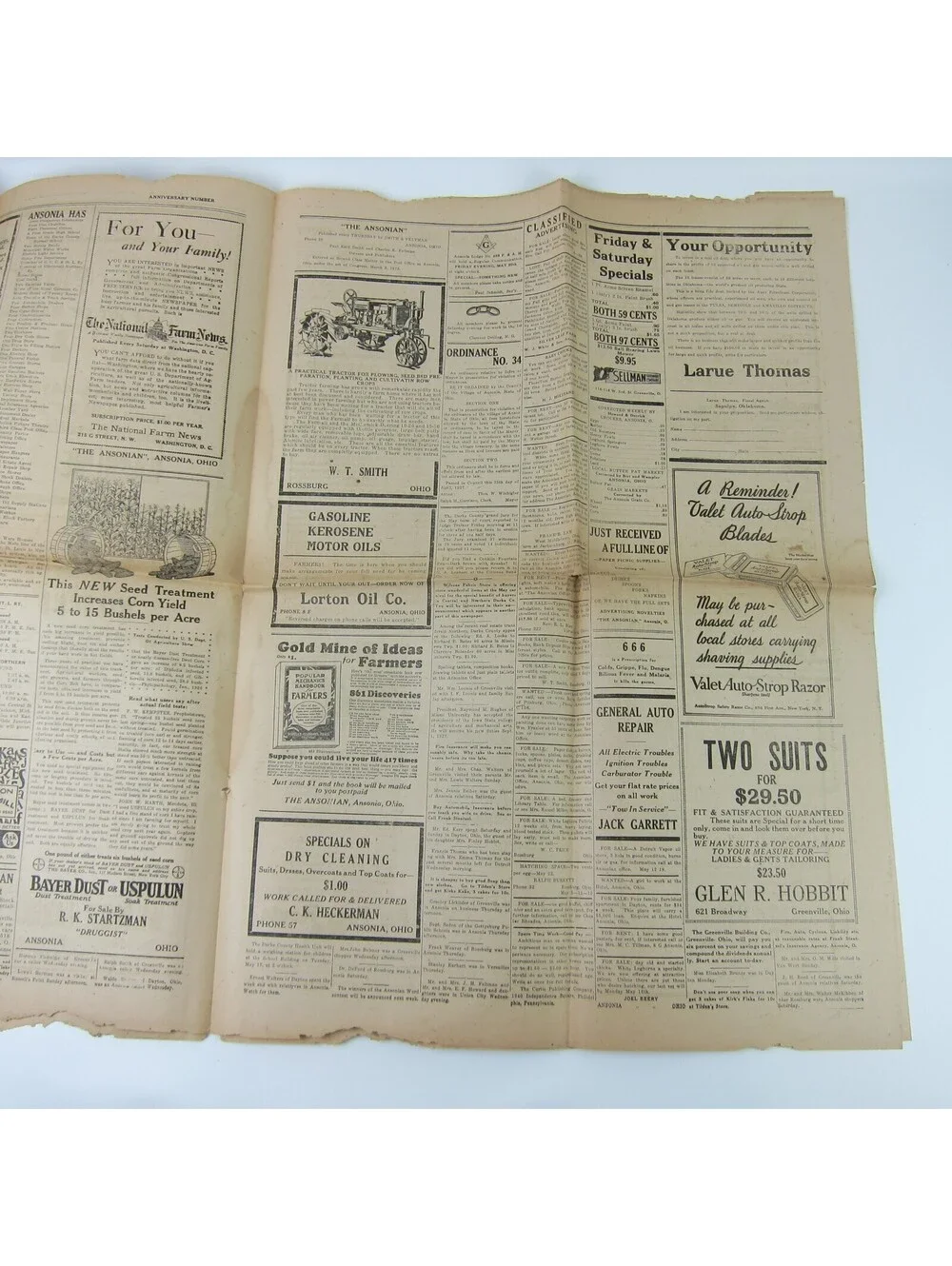 The Ansonian Newspaper Ansonia Darke County Ohio Thursday May 1927 Antique RARE